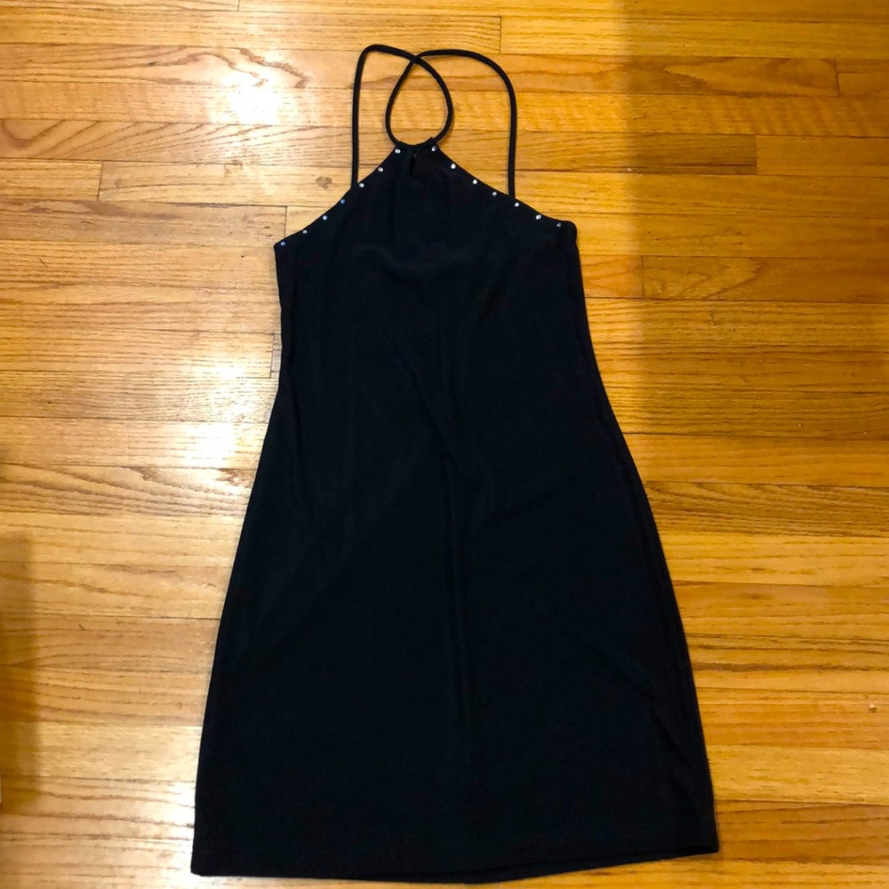 High neck little black dress with studs